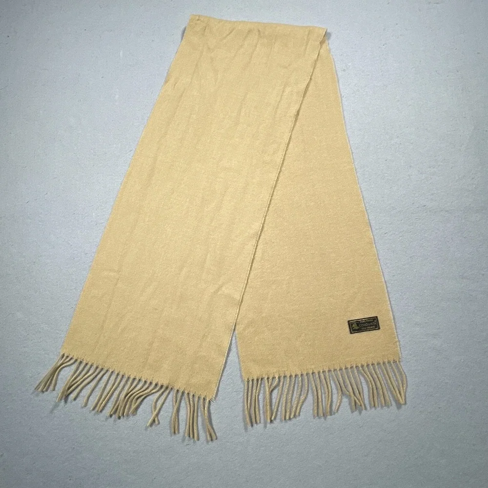 Conquista Scarf Women Wool Touch Fringed Edge Tan Beige Italy Minimalist